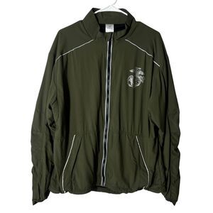 USMC‎ Marine Running Jacket Medium Olive Green Reflective Trim Zip Windbreaker